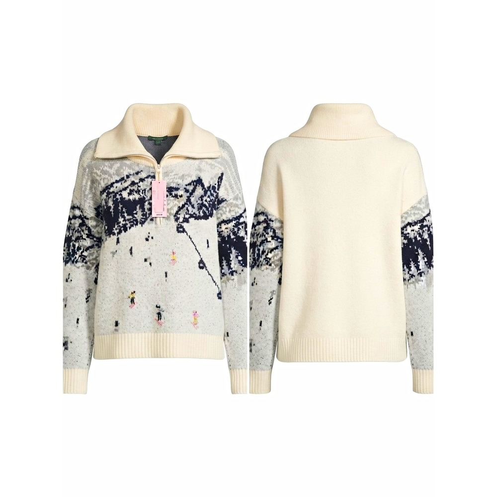 Wild Fable Cashmere-Like Scenic Ski Sweater 2XL Ivory 1/4 Zip Collar NWT
